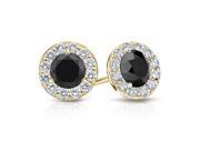 Fine Jewelry Vault UBERBK150Y14CZBOX Onyx and CZ Halo Stud Earrings in 14K Yellow Gold 1.50.ct.tw