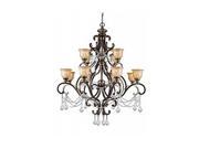 Norwalk Collection 7512 BU CL SAQ Clear Swarovski Spectra Crystal Draped on a Wrought Iron Chandelier Handpainted with a Amber Glass Pattern