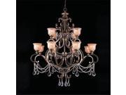Norwalk Collection 7512 BU CL S Clear Swarovski Strass Crystal Draped on a Wrought Iron Chandelier Handpainted with a Amber Glass Pattern