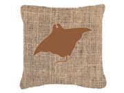 Manta ray Burlap and Brown Canvas Fabric Decorative Pillow BB1014