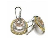 Dlux Jewels Tri Color Sterling Silver White Cubic Zirconia Three Open Circles Omega Clip Earrings 0.94 in.