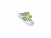 Fine Jewelry Vault UBNR83443W14CZPR Halo Peridot August Birthstone With CZ Engagement Ring in 14K White Gold 8 Stones
