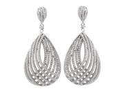 Dlux Jewels Rhodium Plated Sterling Silver Curved Cubic Zirconia Lines Design with Dangle Teardrop White Post Earrings