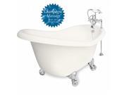 American Bath Factory T010F WH R B Champagne Ascot 60 in. Bisque Acrastone Air Bath Tub White Metal Finish Small