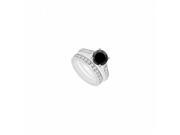 Fine Jewelry Vault UBJS1102ABW14DBD 14K White Gold Black White Diamond Engagement Ring With Wedding Band Set 1.10 CT