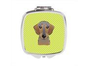 Carolines Treasures BB1295SCM Checkerboard Lime Green Wirehaired Dachshund Compact Mirror 2.75 x 3 x .3 In.