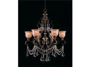 Norwalk Collection 7509 BU CL S Clear Swarovski Strass Crystal Draped on a Wrought Iron Chandelier Handpainted with a Amber Glass Pattern