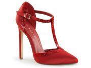 Pleaser SEXY25_RSA 10 T Strap Dorsay Pump Shoe with Rhinestone on Straps Trim Red Size 10
