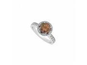 Fine Jewelry Vault UBNR84409AGCZSQ Round Smoky Quartz CZ Designer Engagement Ring in 925 Sterling Silver 12 Stones