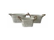 Cheungs Rattan FP 3613 3 Set of 3 Metal Planter with Thick rope handles Shabby White