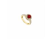 Fine Jewelry Vault UBJ8908Y14DR 1 CT Diamond Natural Red Ruby Engagement Ring in 14K Yellow Gold 12 Stones