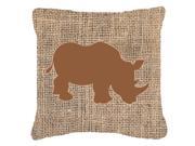 Rhinoceros Burlap and Brown Canvas Fabric Decorative Pillow BB1006