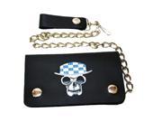 Leather In Chicago LICWB1 PSK200 Bifold Chain Wallet 6 x 3.5 in. Pirate Skull with Hat