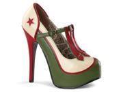 Bordello TEE43_CR GNPU 7 1.75 in. Hidden Platform Military Themed T Strap Pump Shoe Cream Green Size 7