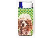 Carolines Treasures SC9723MUK Red Miniature Poodle Lucky Shamrock St. Patricks Day Michelob Ultra bottle sleeves Slim Cans 12 Oz.