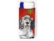 Carolines Treasures LH9322MUK English Setter Red And Green Snowflakes Holiday Christmas Michelob Ultra bottle sleeves For Slim Cans