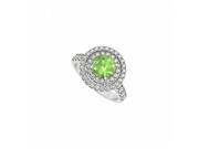 Fine Jewelry Vault UBNR50424AGCZPR Halo Engagement Ring With Peridot Double Circle of CZ 925 Sterling Silver 8 Stones