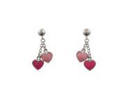 Dlux Jewels Hot Pink Light Pink Enamel Hearts Dangling with Sterling Silver Post Earrings