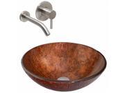 VIGO Mahogany Moon Glass Vessel Sink and Olus Wall Mount Faucet Set in Brushed Nickel