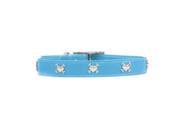 Rockinft Doggie 844587014841 .5 in. x 8 in. Leather Collar with Heart Bones Rivet Blue