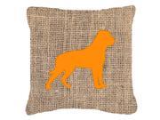 Rottweiler Burlap and Orange Canvas Fabric Decorative Pillow BB1083