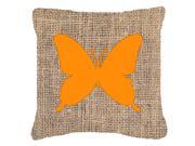 Butterfly Burlap and Orange Canvas Fabric Decorative Pillow BB1046
