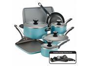 Farberware Aluminum 21926 Nonstick 17 Piece Cookware Set in Aqua