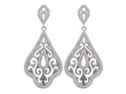 Dlux Jewels Rhodium Plated Sterling Silver with Filigree Cubic Zirconia Dangle Post Earrings