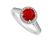 Fine Jewelry Vault UBNR84045W14DR July Birthstone Ruby Diamond Halo Engagement Ring in 14K White Gold 2 Stones