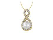 Fine Jewelry Vault UBNPD31907AGVYFWWHCZ White Freshwater Pearl and Cubic Zirconia Infinity Pendant in 18K Yellow Gold Vermeil