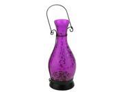 NorthLight 12.5 in. Transparent Purple Decorative Glass Bottle Tea Light Candle Lantern with Flower Etching