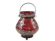 NorthLight 6.5 in. Red Mosaic Lota Glass Summer Tea Light Candle Holder Lantern