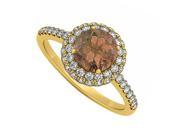 Fine Jewelry Vault UBNR50534Y14CZSQ Smoky Quartz CZ Double Fashion Halo Engagement Ring in 14K Yellow Gold 52 Stones