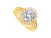 Fine Jewelry Vault UBNR80666Y149X7CZ CZ Split Shank Halo Ring in 14K Yellow Gold