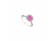 Fine Jewelry Vault UBJS3155AW14DPS Halo Pink Sapphire Diamond Engagement Ring in 14K White Gold 1 CT TGW 21 Stones