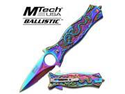 Mtech USA MT A707RB Rainbow Double Edge Serrated Spring Assisted Dragon Dagger Folding Knife
