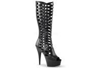 Pleaser DEL600 42_BPU_M 7 1.75 in. Platform Peep Toe Knee High Cage Boot with Back Zip Black Size 7