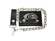 Leather In Chicago LICWB4 E 02 Trifold Chain Wallet 4.5 x 3 in. Silver Eagle Head