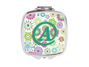 Carolines Treasures CJ2011 ASCM Letter a Flowers Pink Teal Green Initial Compact Mirror