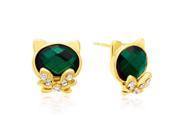 SuperJeweler Swarovski Elements Emerald Cat Stud Earrings Gold Overlay Pushbacks