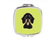 Carolines Treasures BB1277SCM Checkerboard Lime Green Smooth Black And Tan Dachshund Compact Mirror 2.75 x 3 x .3 In.