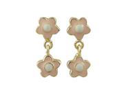 Dlux Jewels Pink White Enamel Double Flower with Gold Tone Brass Sterling Silver Post Earrings 16 mm