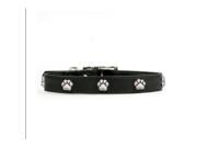 Rockinft Doggie 844587018177 .5 in. x 8 in. Leather Collar with Paw Rivets Black