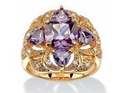 Palm Beach Jewelry 561897 3.94 TCW Cushion Cut Simulated Amethyst Floral Motif Cocktail Ring 18k Yellow Gold Plated Size 7