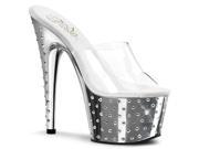 Pleaser STDUS701_C_SCH 7 2.75 in. Rhinestone Studded Platform Slide Shoe Silver Clear Size 7