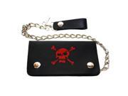 Leather In Chicago LICWB1 SK 02 Bifold Chain Wallet 6 x 3.5 in. Pirate Skull Red