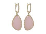Dlux Jewels Rose Quartz Semi Precious Faceted Stone Cubic Zirconia Border with Gold Plated Sterling Silver Lever Back Earrings