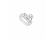 Fine Jewelry Vault UBJS590ABW14CZ 14K White Gold CZ Engagement Ring With Wedding Band Set 1.50 CT TGW