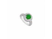 Fine Jewelry Vault UBJ6533W14DE Emerald Diamond Halo Engagement Ring in 14K White Gold 1.30 CT TGW 70 Stones