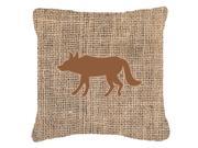 Wolf Burlap and Brown Canvas Fabric Decorative Pillow BB1123